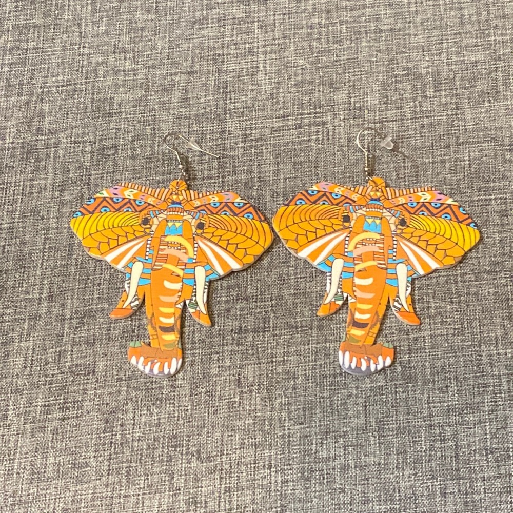 Colorful Wooden Elephant Earrings